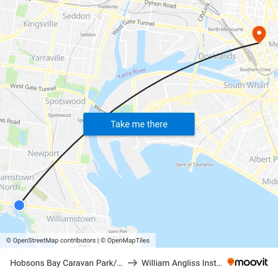 Hobsons Bay Caravan Park/Kororoit Creek Rd to William Angliss Institute Of TAFE map