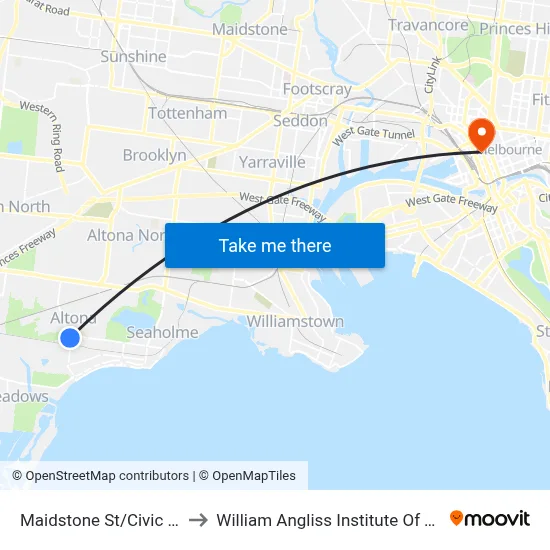Maidstone St/Civic Pde to William Angliss Institute Of TAFE map