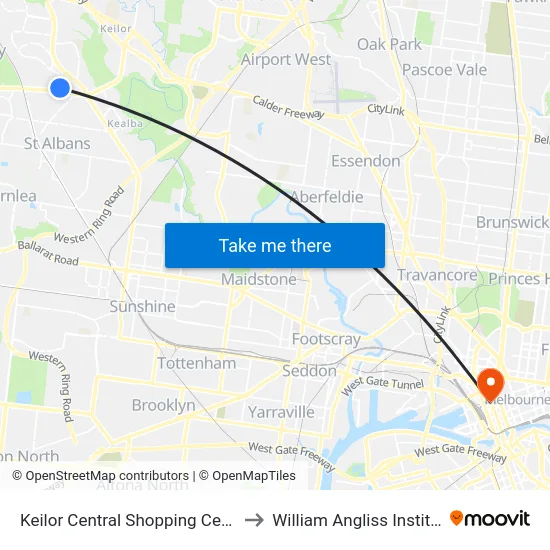 Keilor Central Shopping Centre/Taylors Rd to William Angliss Institute Of TAFE map