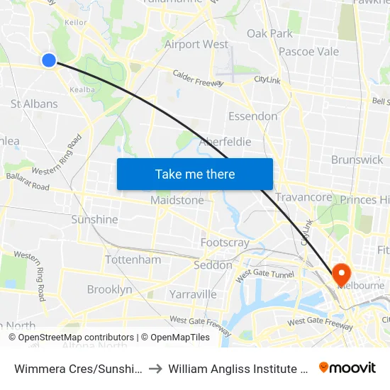 Wimmera Cres/Sunshine Ave to William Angliss Institute Of TAFE map