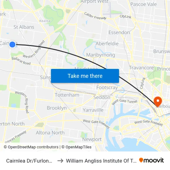 Cairnlea Dr/Furlong Rd to William Angliss Institute Of TAFE map