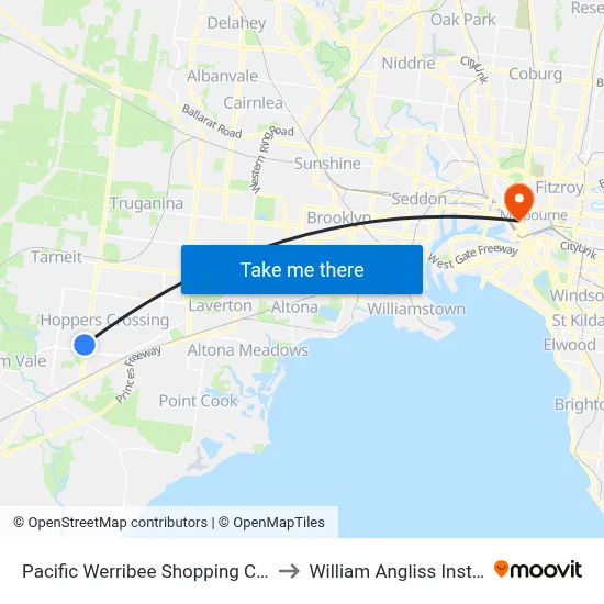 Pacific Werribee Shopping Centre/Derrimut Rd to William Angliss Institute Of TAFE map