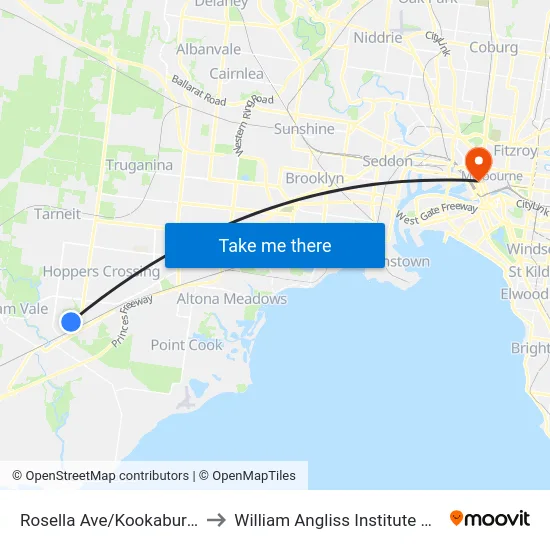 Rosella Ave/Kookaburra Ave to William Angliss Institute Of TAFE map