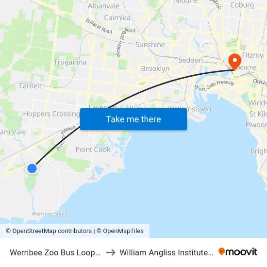 Werribee Zoo Bus Loop/Main Dr to William Angliss Institute Of TAFE map