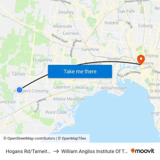 Hogans Rd/Tarneit Rd to William Angliss Institute Of TAFE map