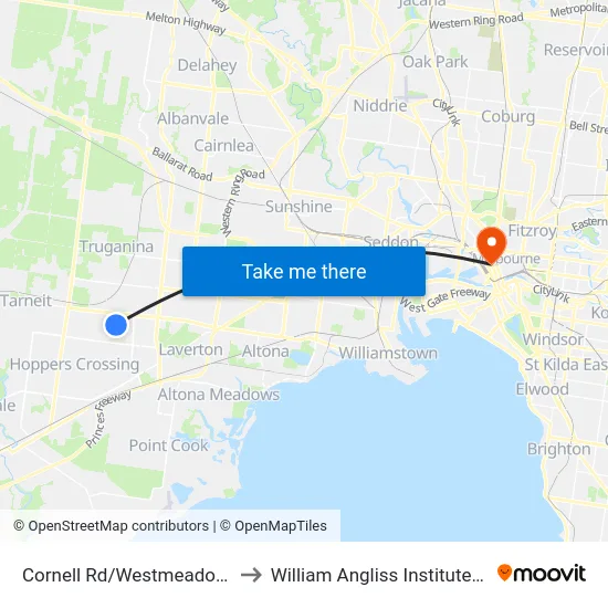 Cornell Rd/Westmeadows Lane to William Angliss Institute Of TAFE map