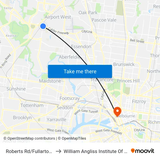 Roberts Rd/Fullarton Rd to William Angliss Institute Of TAFE map
