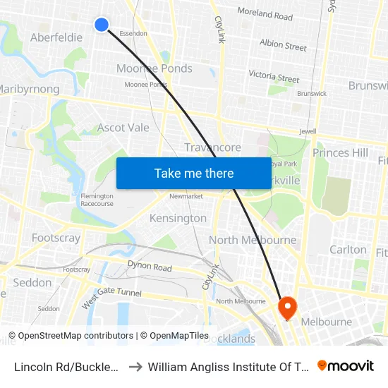 Lincoln Rd/Buckley St to William Angliss Institute Of TAFE map
