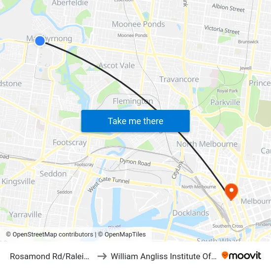 Rosamond Rd/Raleigh Rd to William Angliss Institute Of TAFE map