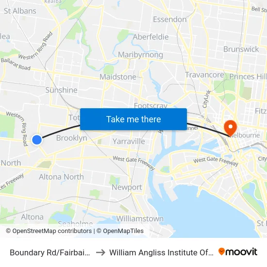 Boundary Rd/Fairbairn Rd to William Angliss Institute Of TAFE map
