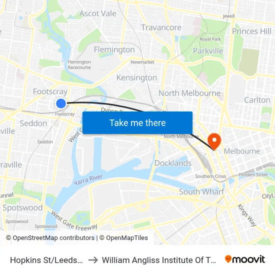 Hopkins St/Leeds St to William Angliss Institute Of TAFE map