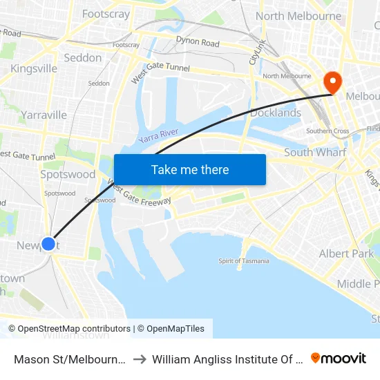 Mason St/Melbourne Rd to William Angliss Institute Of TAFE map