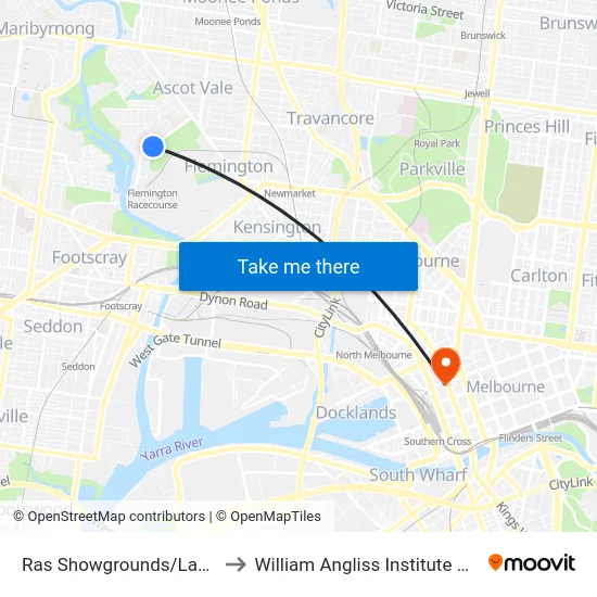 Ras Showgrounds/Langs Rd to William Angliss Institute Of TAFE map