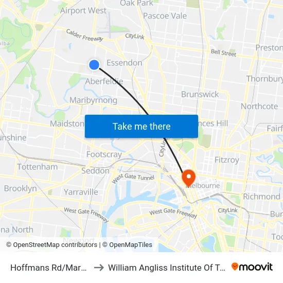 Hoffmans Rd/Mary St to William Angliss Institute Of TAFE map