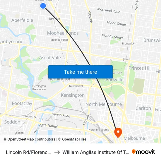 Lincoln Rd/Florence St to William Angliss Institute Of TAFE map