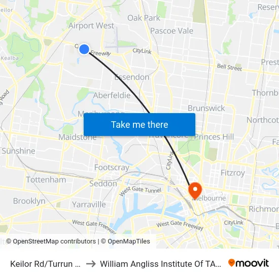 Keilor Rd/Turrun St to William Angliss Institute Of TAFE map