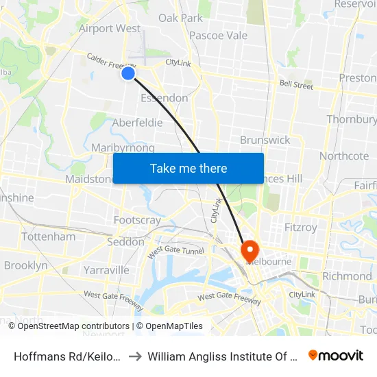 Hoffmans Rd/Keilor Rd to William Angliss Institute Of TAFE map