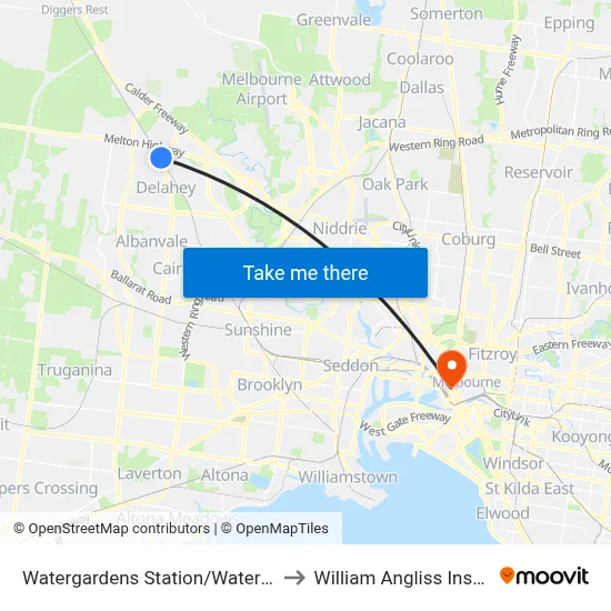 Watergardens Station/Watergardens Circuit Rd to William Angliss Institute Of TAFE map