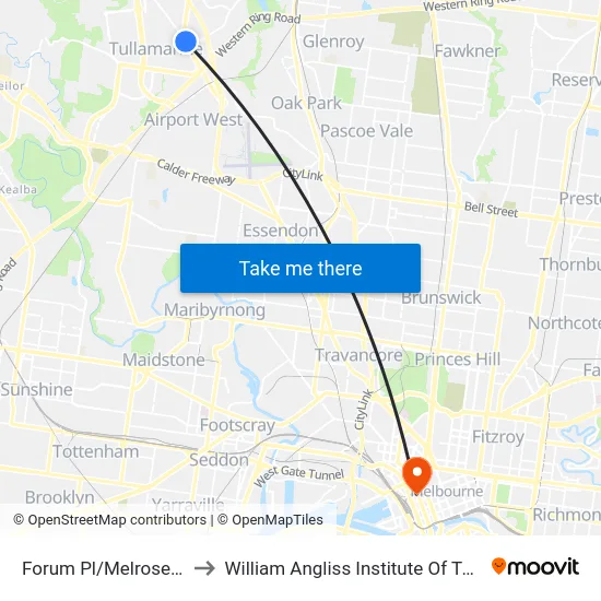 Forum Pl/Melrose Dr to William Angliss Institute Of TAFE map