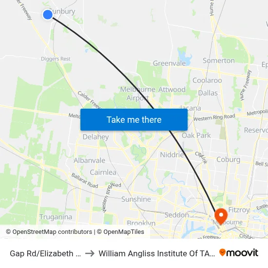 Gap Rd/Elizabeth Dr to William Angliss Institute Of TAFE map