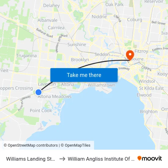 Williams Landing Station to William Angliss Institute Of TAFE map