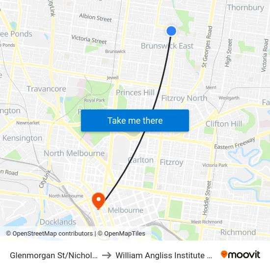 Glenmorgan St/Nicholson St to William Angliss Institute Of TAFE map
