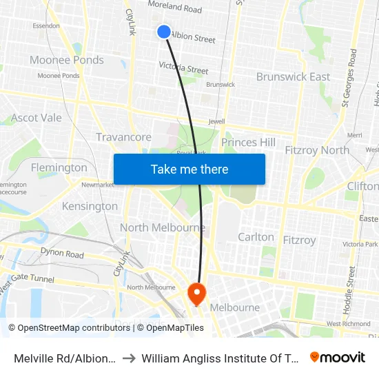 Melville Rd/Albion St to William Angliss Institute Of TAFE map