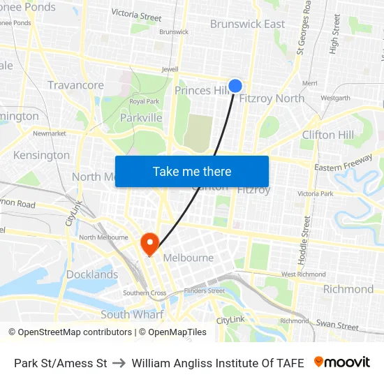 Park St/Amess St to William Angliss Institute Of TAFE map