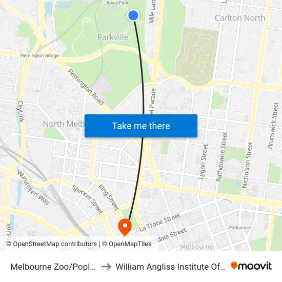 Melbourne Zoo/Poplar Rd to William Angliss Institute Of TAFE map