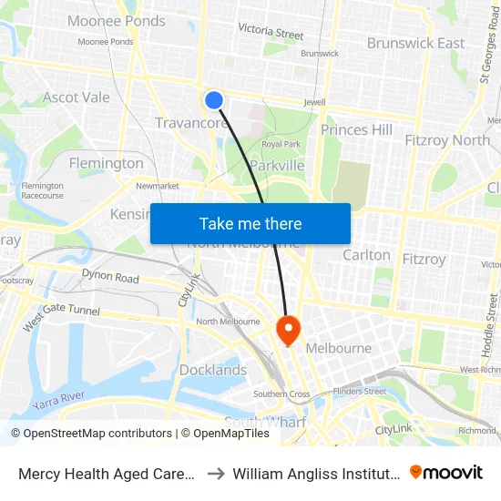 Mercy Health Aged Care/William St to William Angliss Institute Of TAFE map