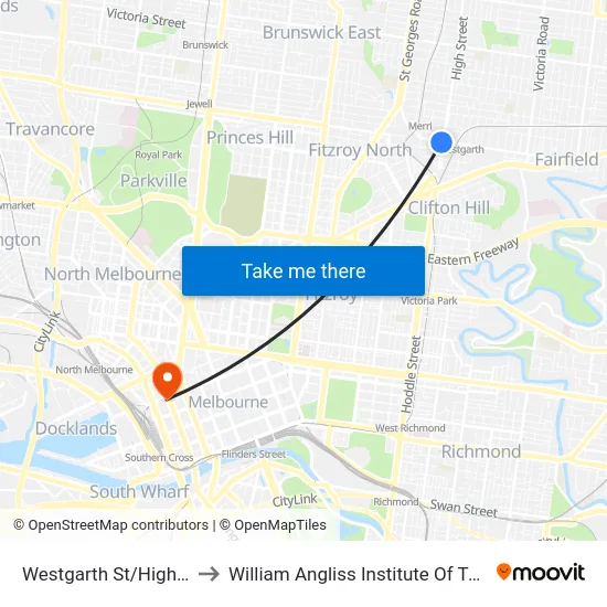 Westgarth St/High St to William Angliss Institute Of TAFE map