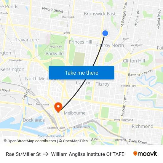 Rae St/Miller St to William Angliss Institute Of TAFE map