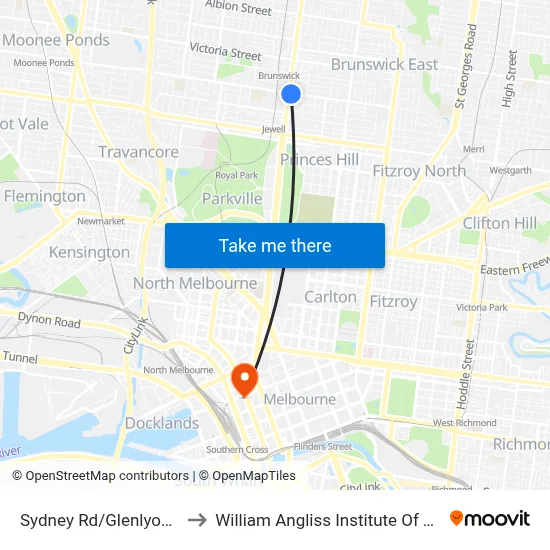 Sydney Rd/Glenlyon Rd to William Angliss Institute Of TAFE map