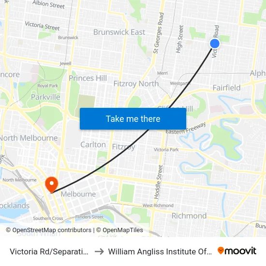 Victoria Rd/Separation St to William Angliss Institute Of TAFE map