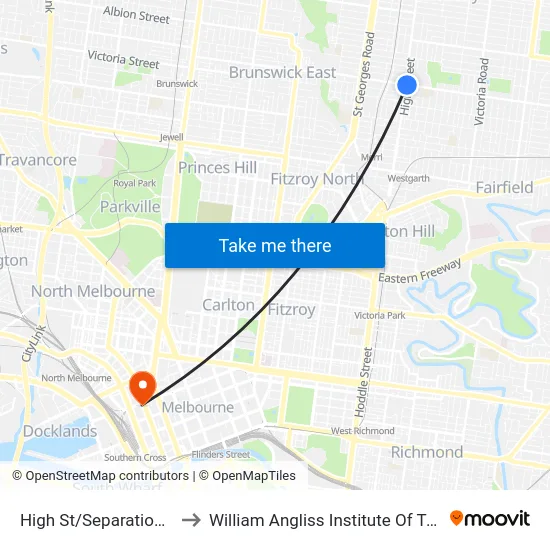 High St/Separation St to William Angliss Institute Of TAFE map