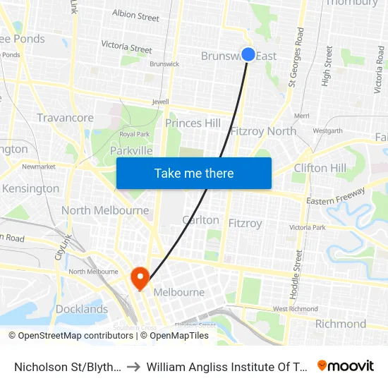 Nicholson St/Blyth St to William Angliss Institute Of TAFE map