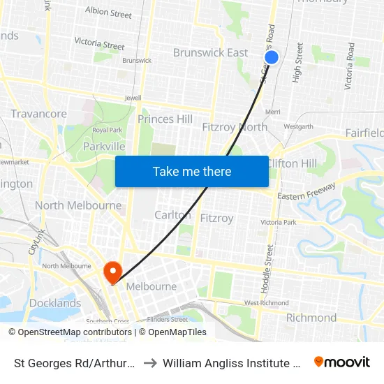 St Georges Rd/Arthurton Rd to William Angliss Institute Of TAFE map