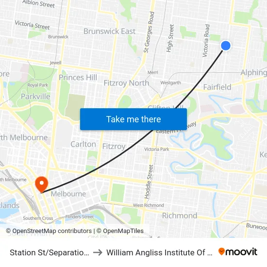Station St/Separation St to William Angliss Institute Of TAFE map