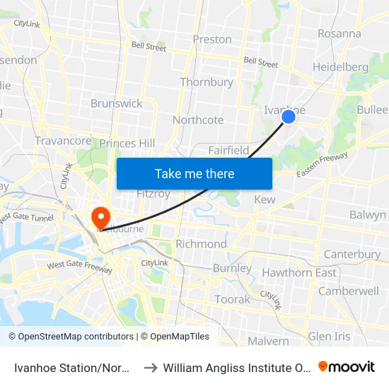 Ivanhoe Station/Norman St to William Angliss Institute Of TAFE map