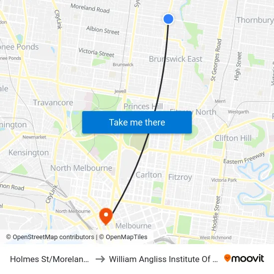 Holmes St/Moreland Rd to William Angliss Institute Of TAFE map
