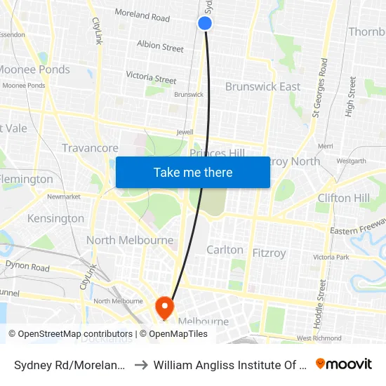 Sydney Rd/Moreland Rd to William Angliss Institute Of TAFE map