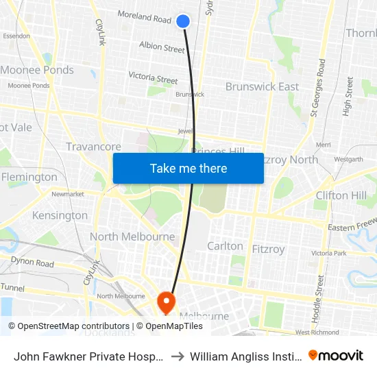John Fawkner Private Hospital/Moreland Rd to William Angliss Institute Of TAFE map