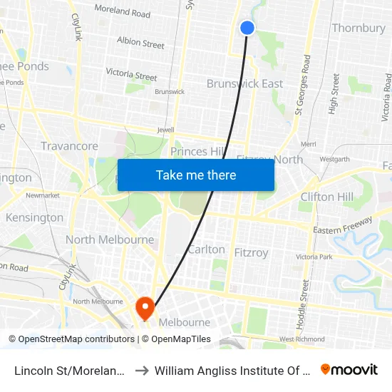 Lincoln St/Moreland Rd to William Angliss Institute Of TAFE map