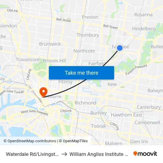 Waterdale Rd/Livingstone St to William Angliss Institute Of TAFE map