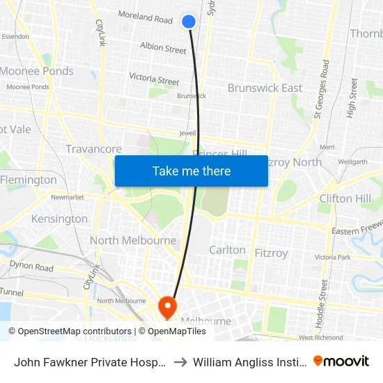 John Fawkner Private Hospital/Moreland Rd to William Angliss Institute Of TAFE map