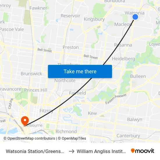 Watsonia Station/Greensborough Hwy to William Angliss Institute Of TAFE map