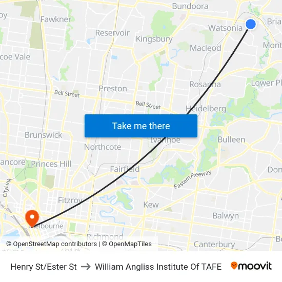 Henry St/Ester St to William Angliss Institute Of TAFE map