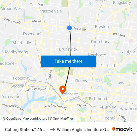 Coburg Station/146 Bell St to William Angliss Institute Of TAFE map