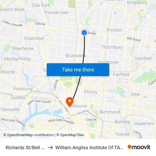 Richards St/Bell St to William Angliss Institute Of TAFE map