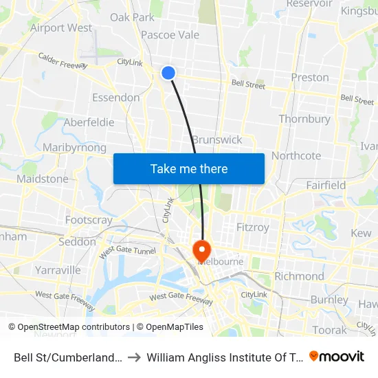 Bell St/Cumberland Rd to William Angliss Institute Of TAFE map